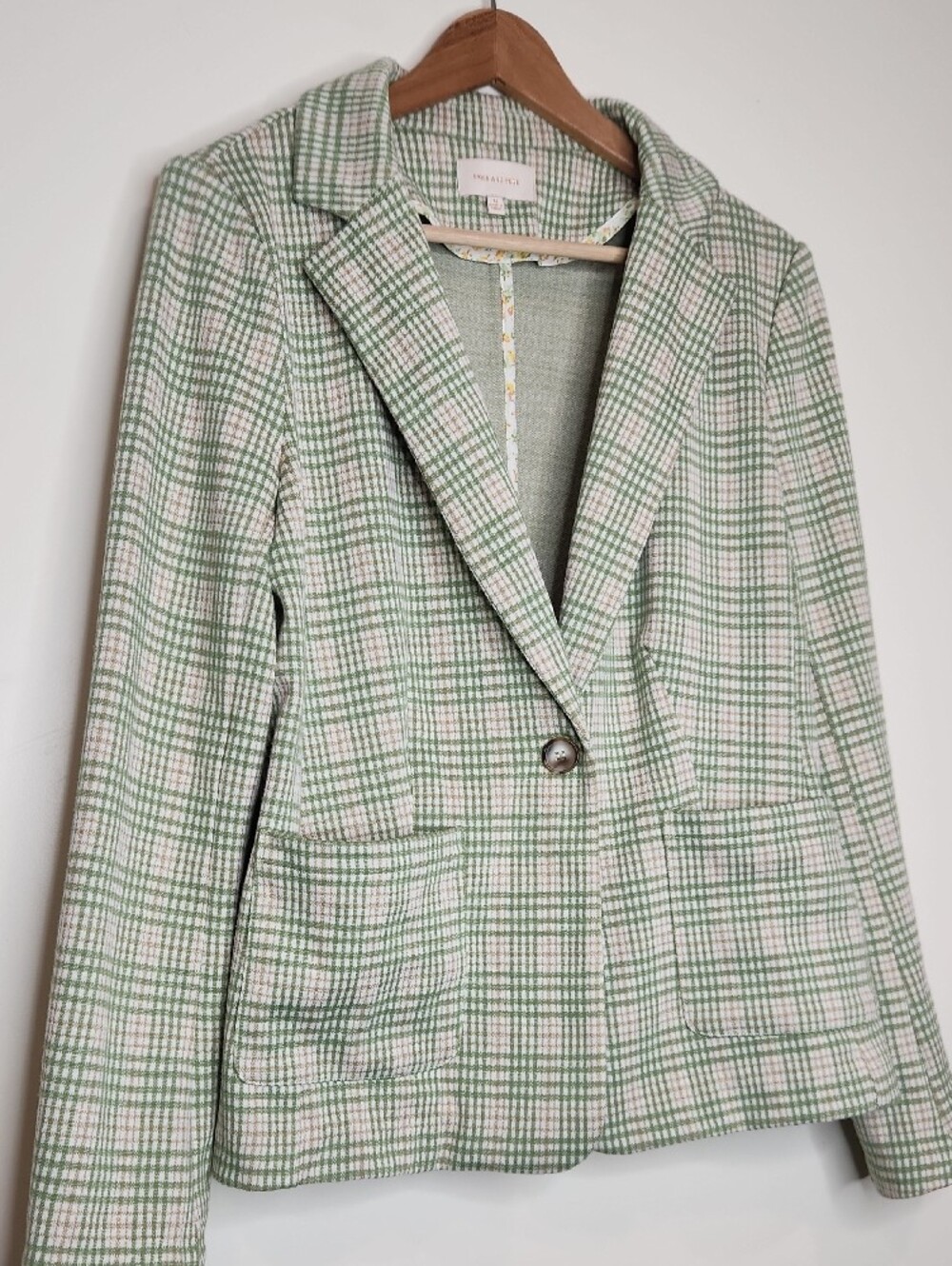 Skies Are Blue Women's Green & Brown Plaid Blazer Jacket Size Medium Tailored - Picture 5 of 9